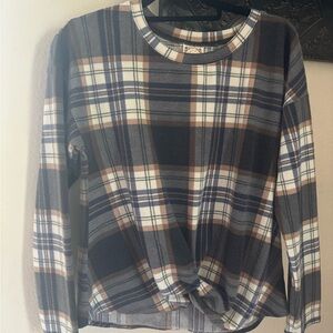 Plaid Long Sleeve Top with Twist Front